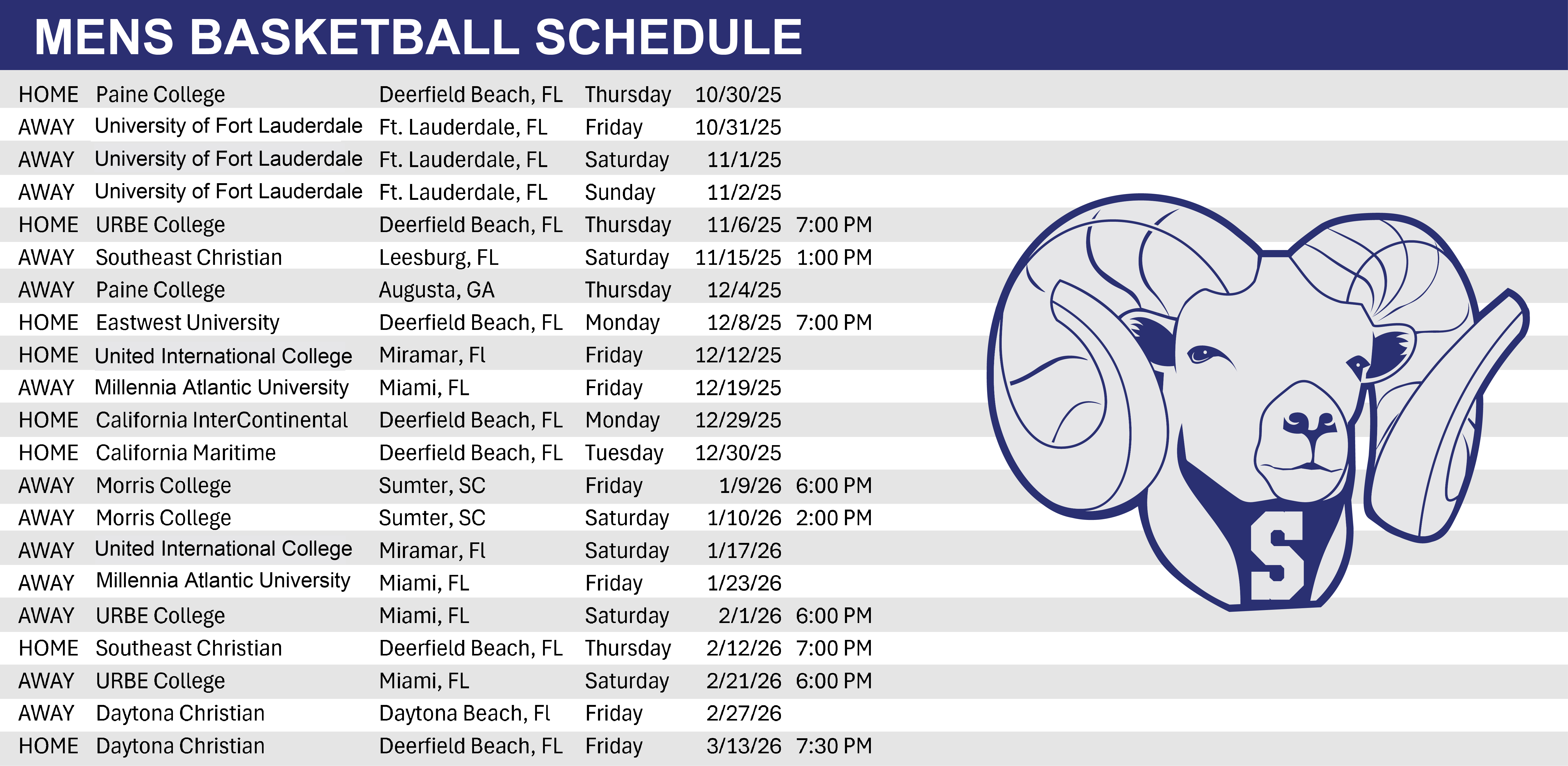 MENS BASKETBALL SCHEDULE South Florida Bible College & Theological